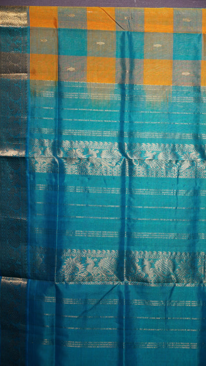 Silk Cotton Saree Checks Yellow