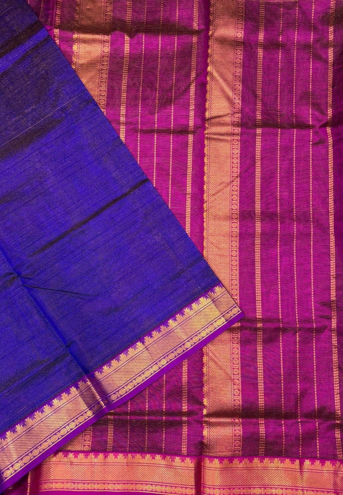 Pure Silk Cotton Saree-Purple In Vairaoosi Zari With Contrast Border