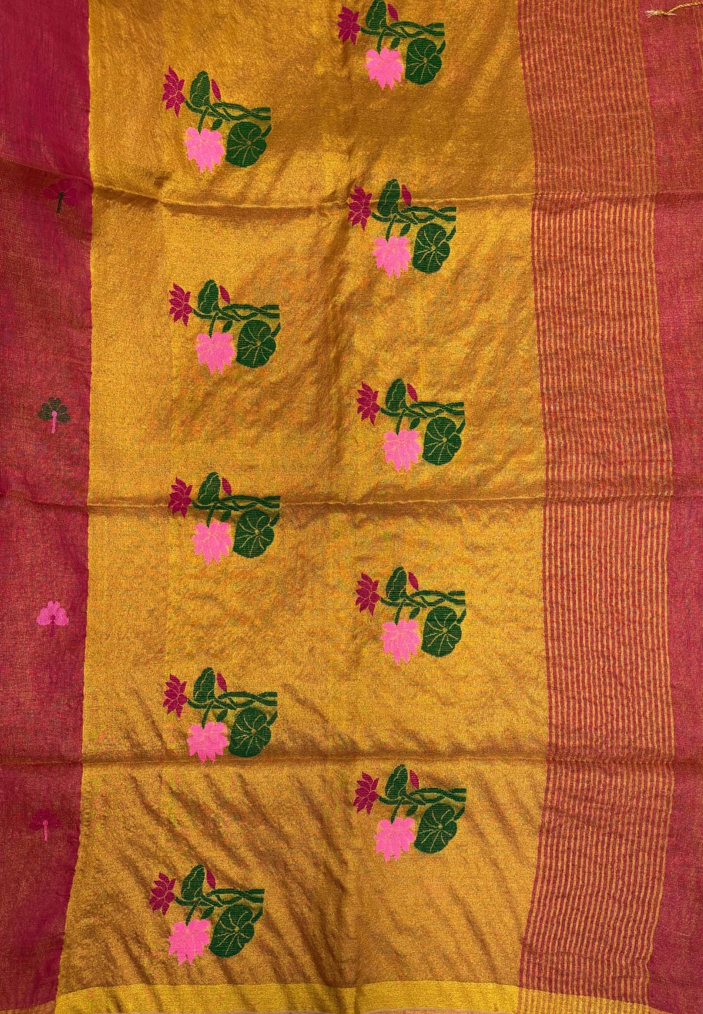 Tissue Silk Saree-Rani Pink In Lotus Motif Border