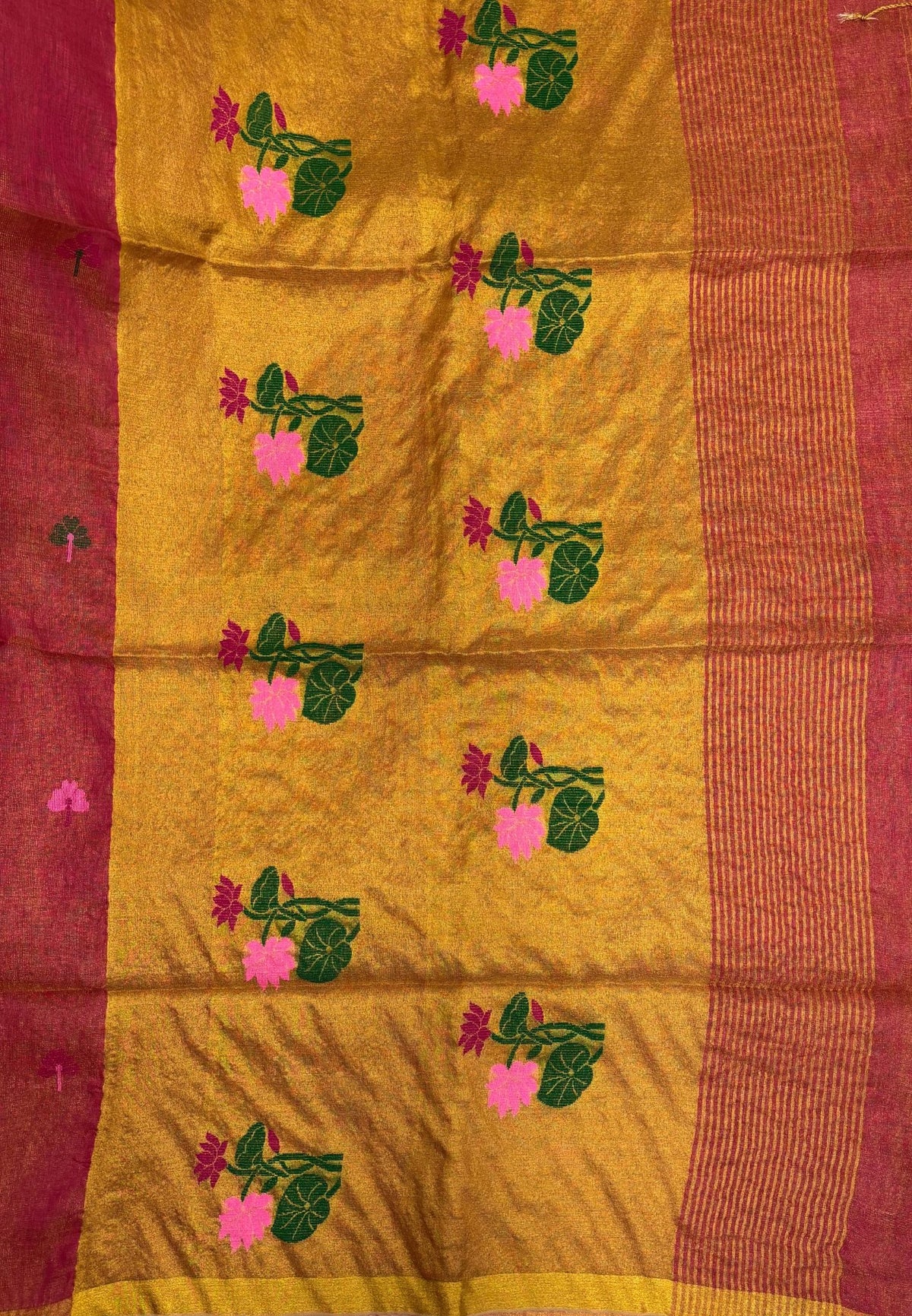 Tissue Silk Saree-Rani Pink In Lotus Motif Border