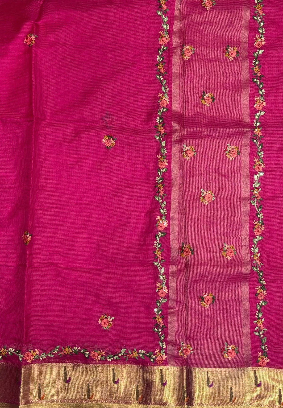 Kota Saree-Rani Pink In Floral Zari Vine Border