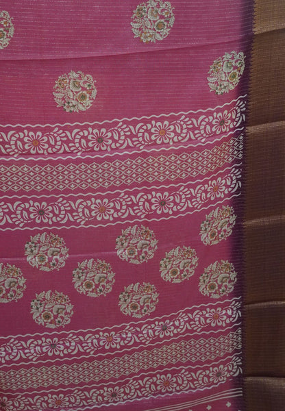 Semi Dola silk saree-Pink with zari lines