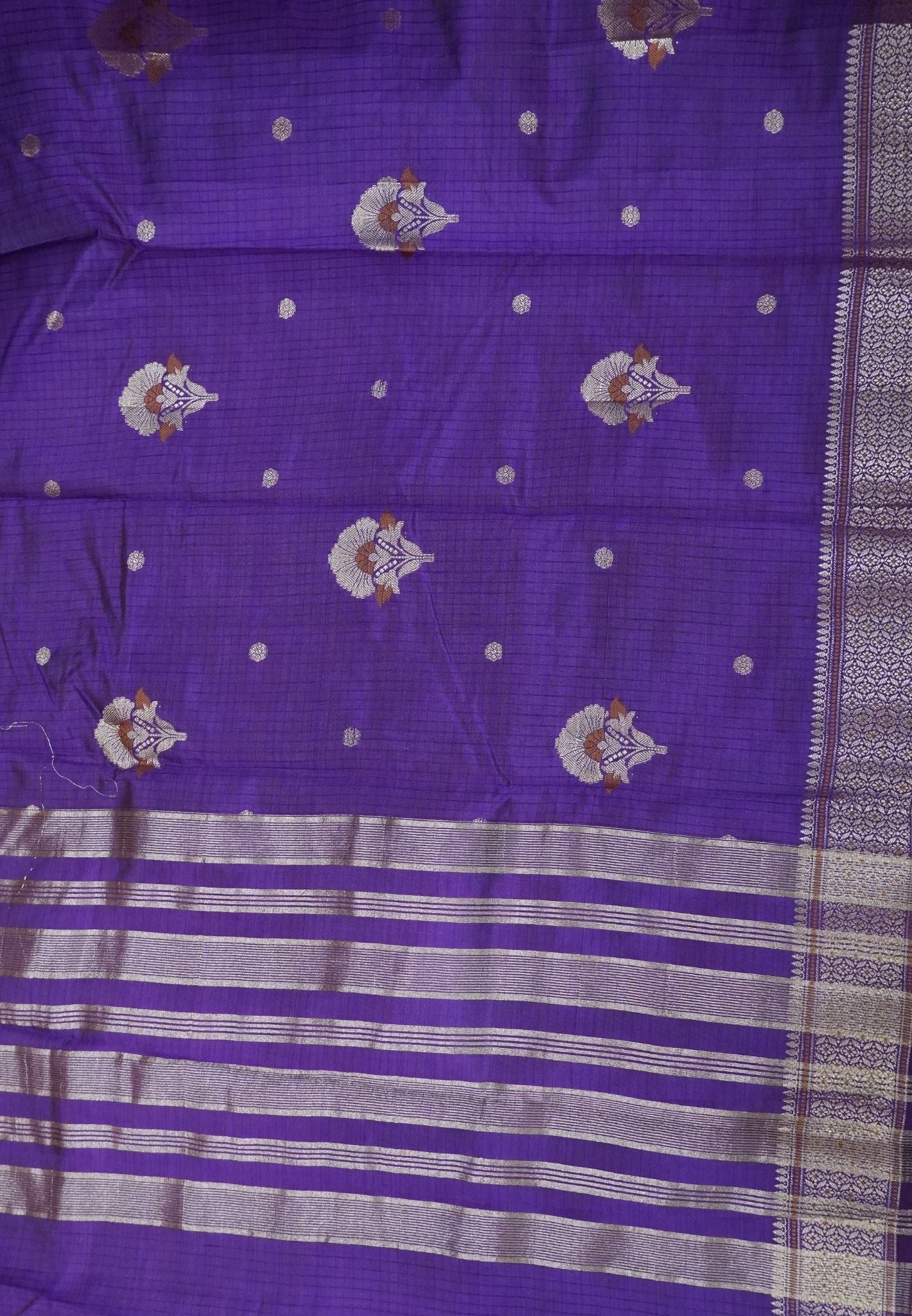 Semi Tussar Saree-Purple with Floral Zari Motif