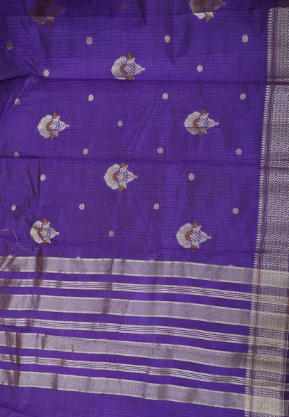 Semi Tussar Saree-Purple with Floral Zari Motif