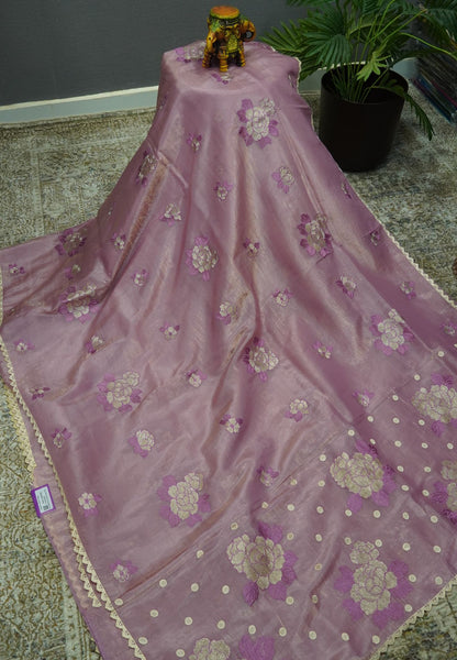 Paper Work Saree - Onion Pink