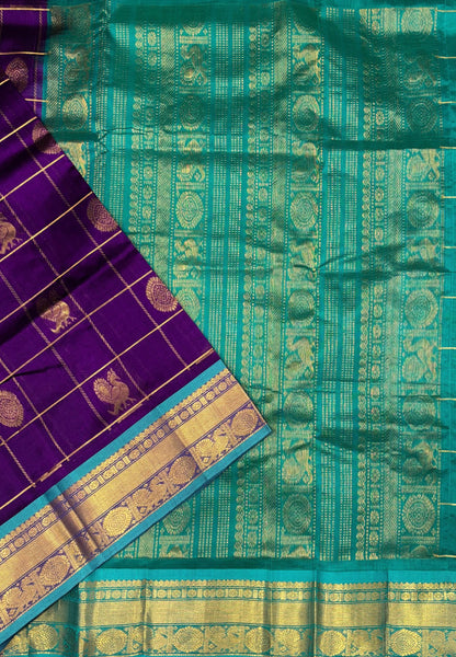 Pure Silk Cotton Saree-Purple In Peacock Motif Zari With Contrast Border