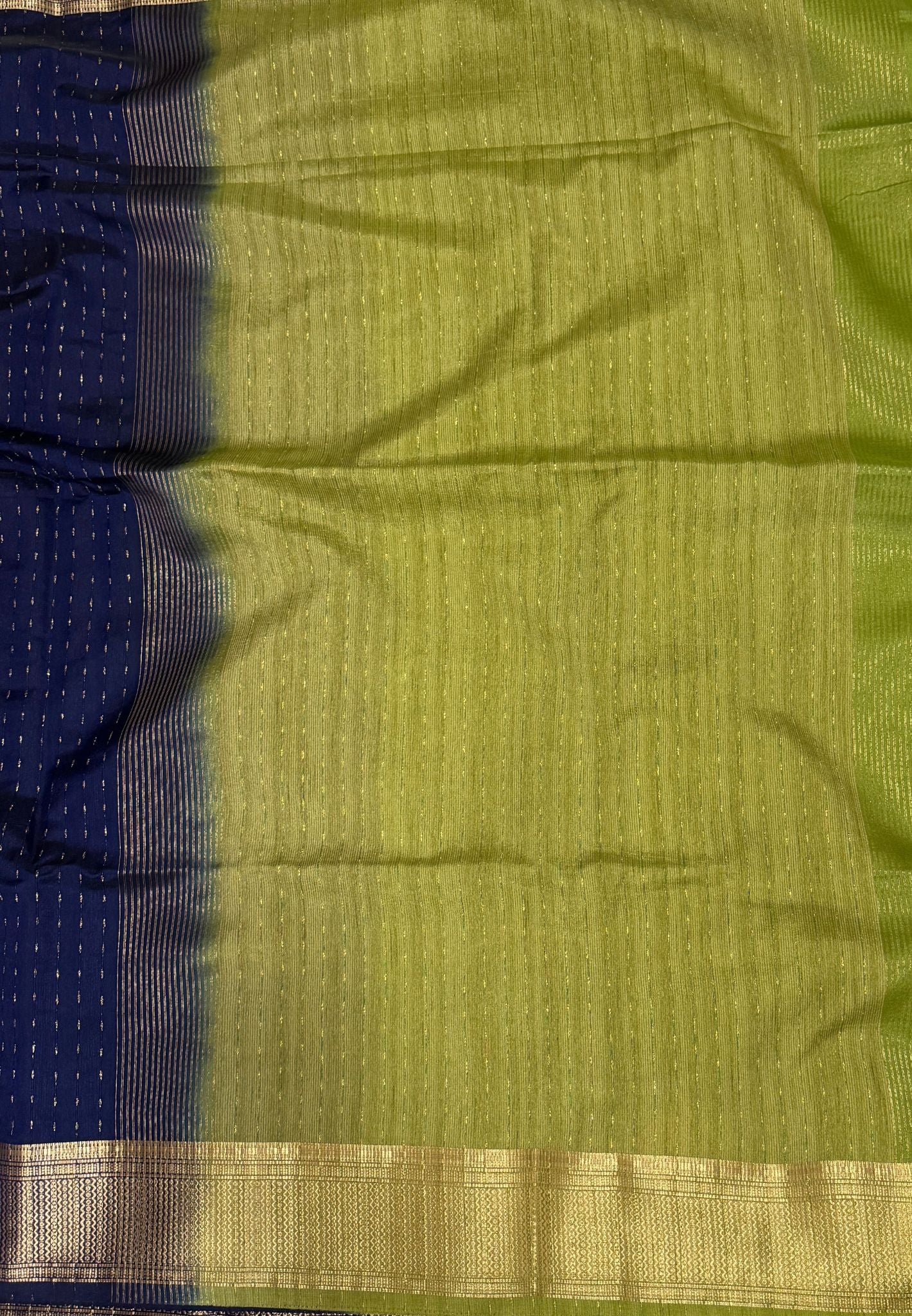 Semi Tussar Saree-Navy Blue with Zari Lines