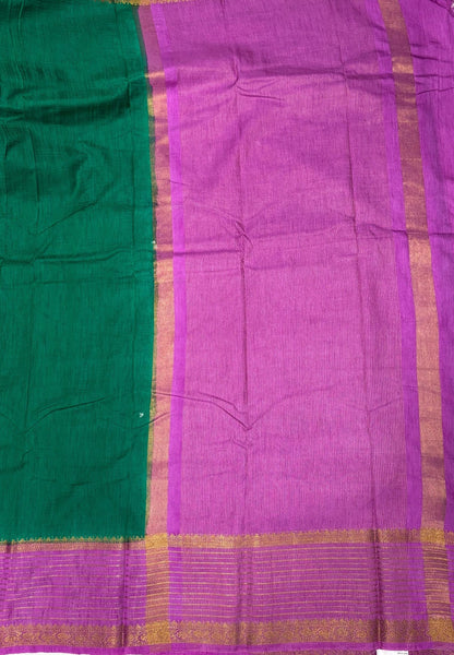 Raw Silk Saree-Teal Green With Contrast Border