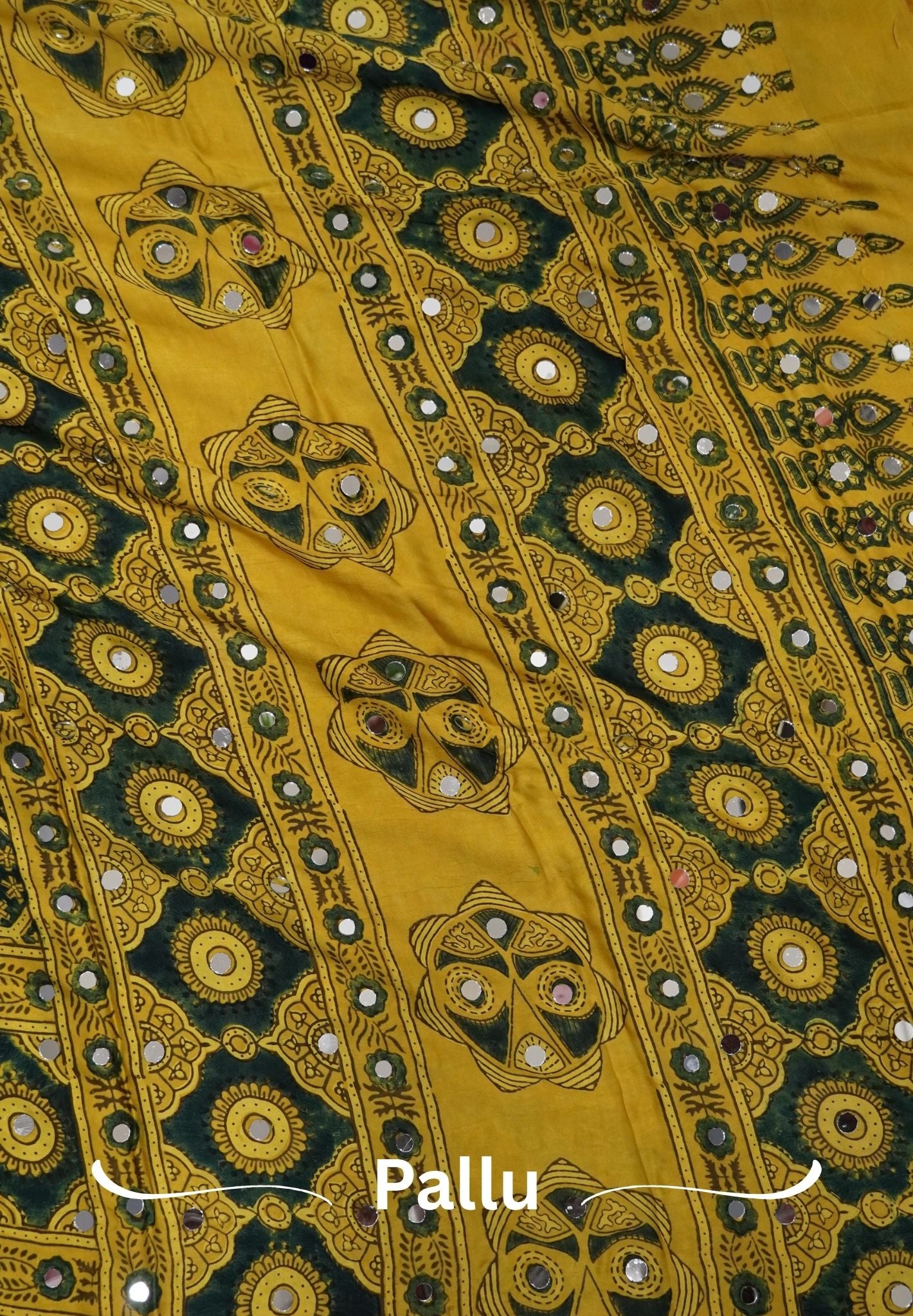 Pure Modal Silk Saree-Original Mirror Work & Traditional Printed Motifs - Yellow