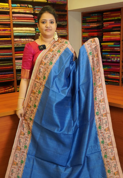 Semi Tussar Saree - Blue