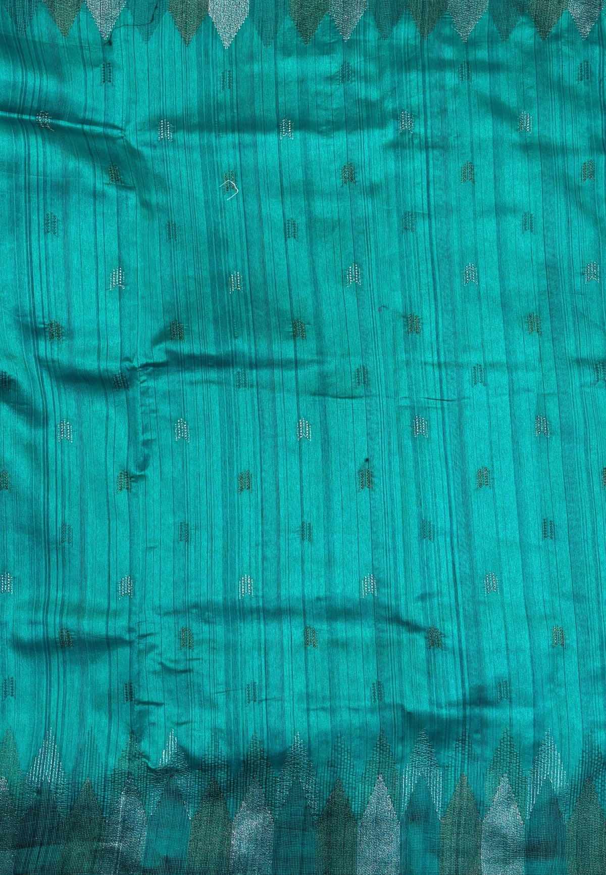 Tussar Saree-Teal Green In Twin Tower Border