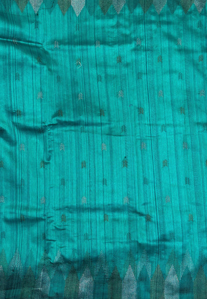 Tussar Saree-Teal Green In Twin Tower Border