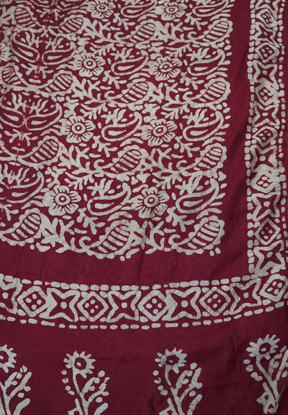Batik Tussar Saree-Maroon with Batik Print