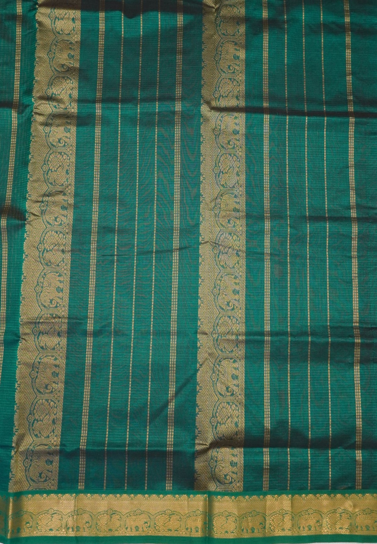 Pure Silk Cotton Saree-Olive Green Stripes with Zari Woven Border