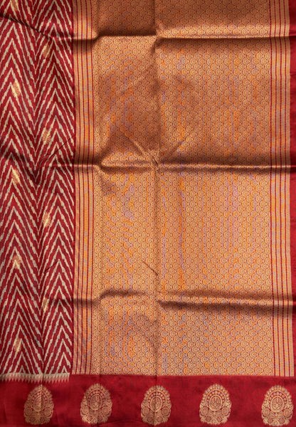 Tussar Saree-Red In Floral Medallion Zari Border