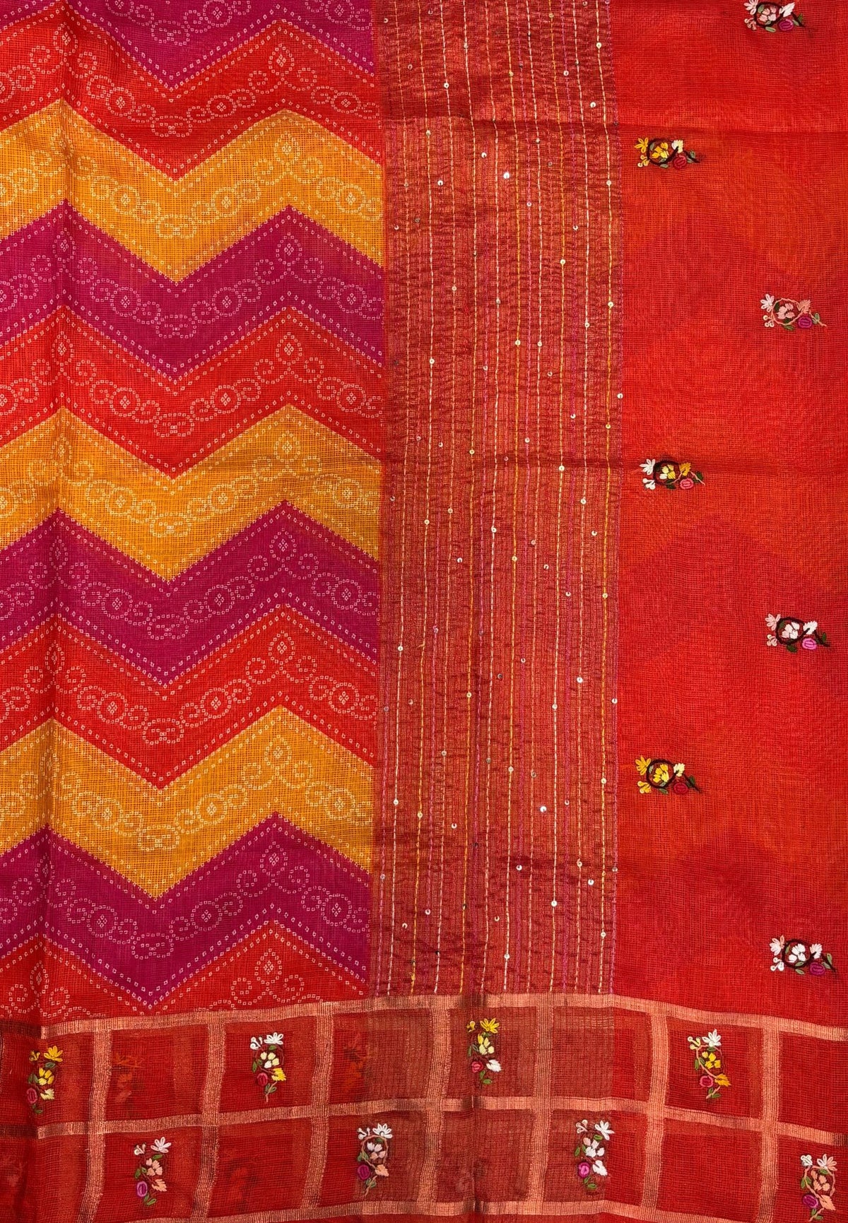 Pure Kota Saree-Orange In Floral Gridwork Border