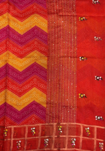 Pure Kota Saree-Orange In Floral Gridwork Border