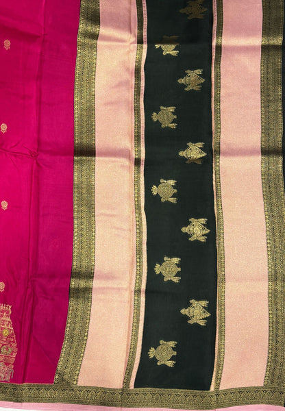 Art Mysore Silk Saree-Ranipink with Rajagopuram Zari Border