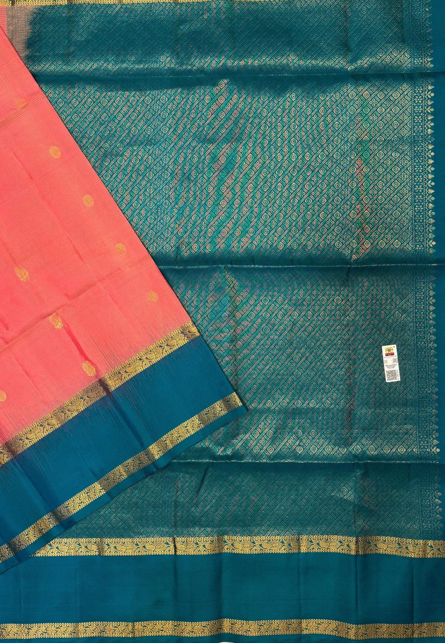 Pure Kanchipuram Silk Saree-Light Peach Pink With Contrast Border