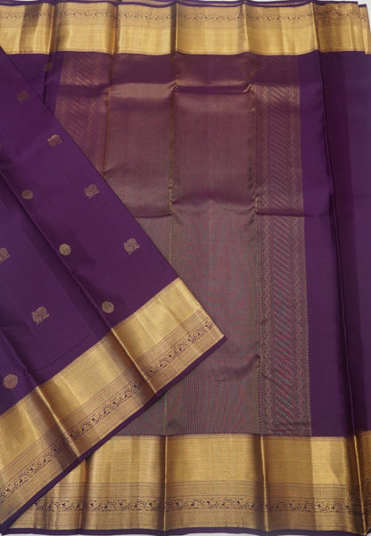 Pure Kanchipuram Silk Saree-Purple with Golden Zari Border
