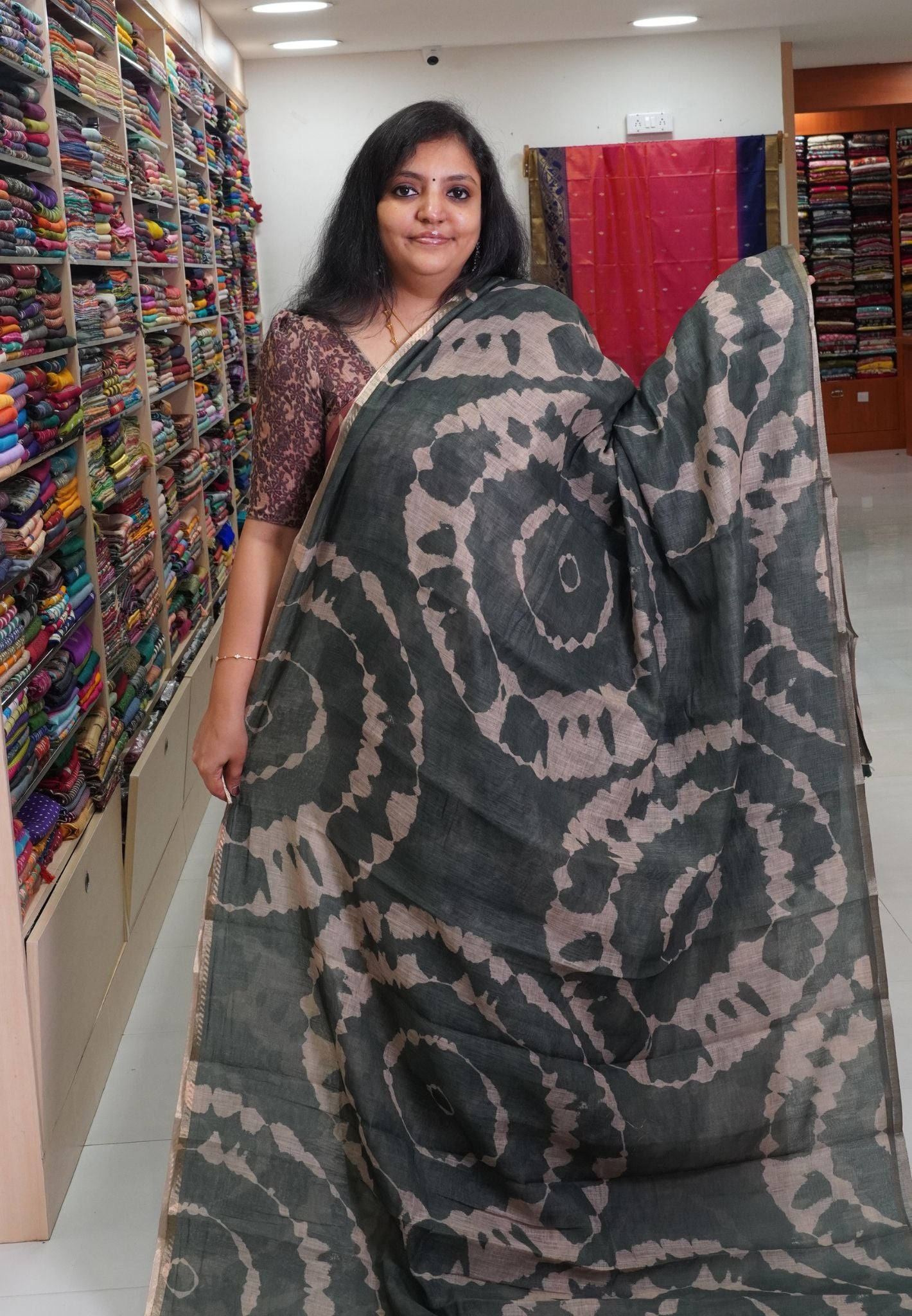 Linen Saree -Sage Green