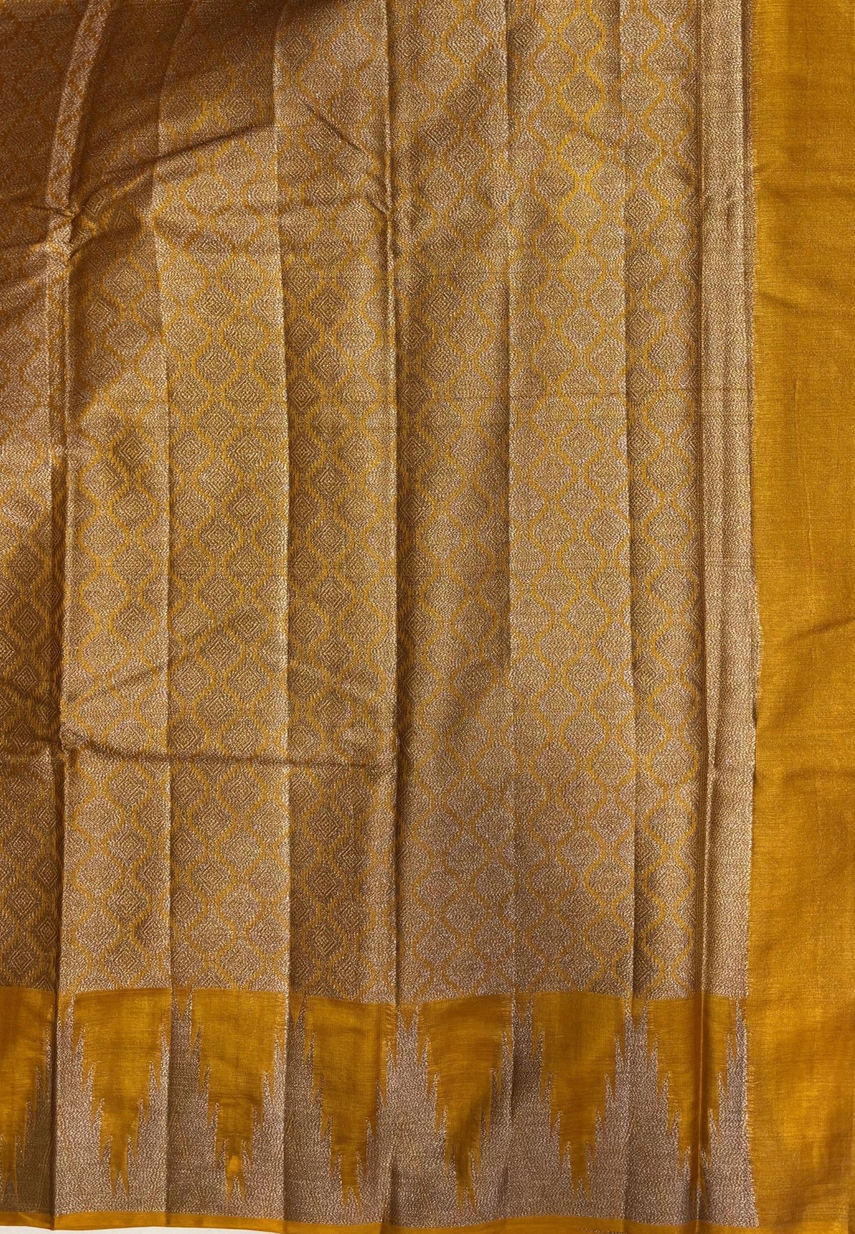 Pure Tussar Saree-Mustard Yellow In Tazhalampoo Zari Border