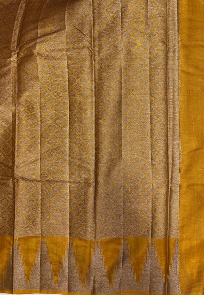 Pure Tussar Saree-Mustard Yellow In Tazhalampoo Zari Border