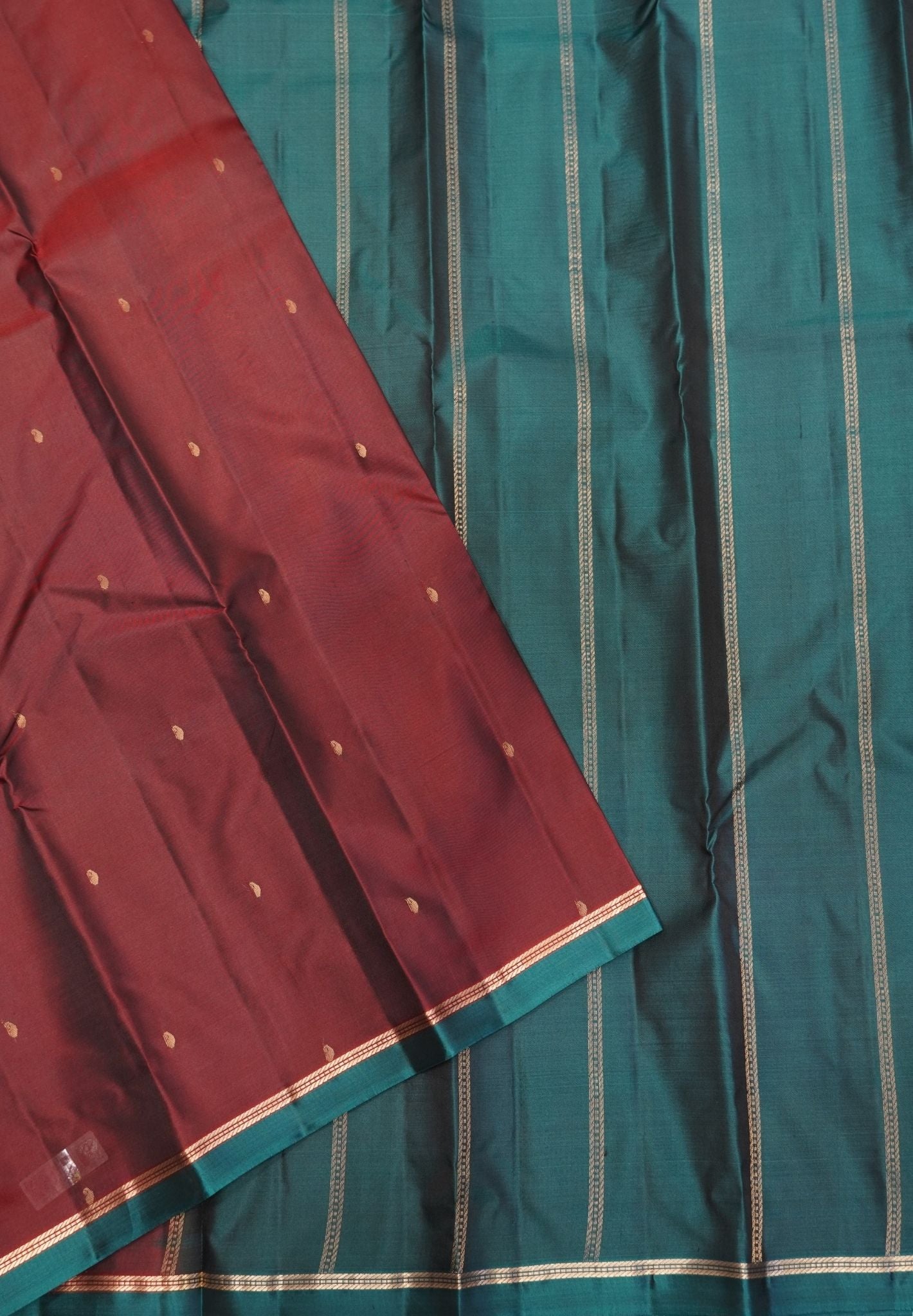 Pure Kanchipuram Silk Saree- Redish Brown with Small Border