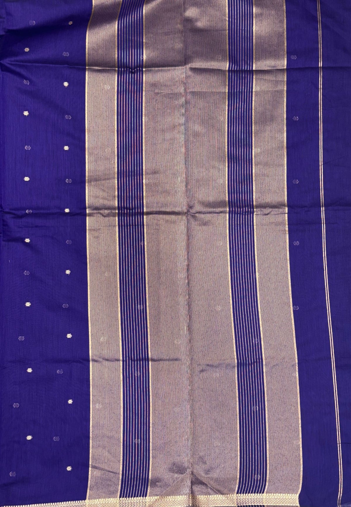 Semi Maheswari Saree-Violet In Double Line Zari Stripe Border