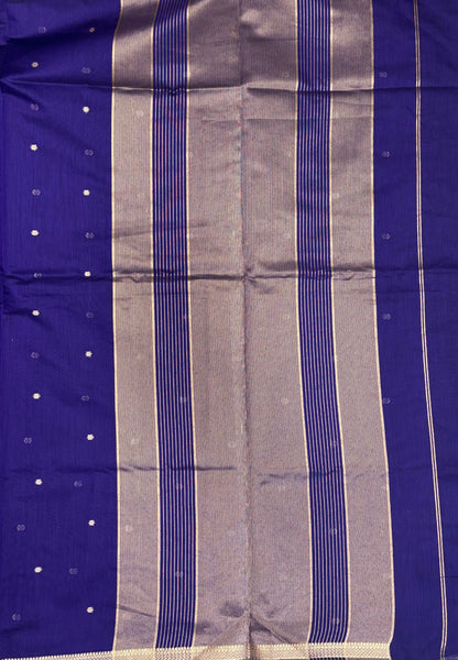 Semi Maheswari Saree-Violet In Double Line Zari Stripe Border