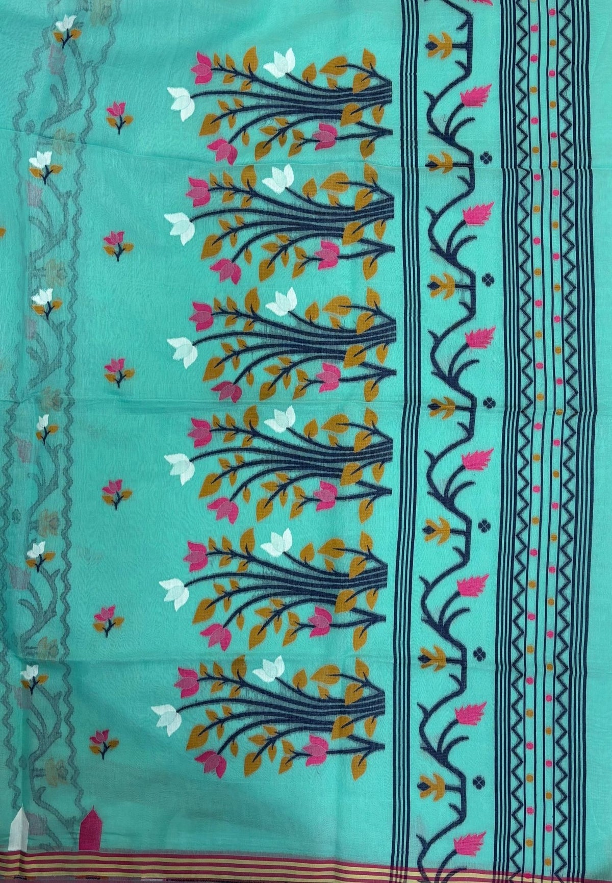 Handloom Cotton Saree-Sky Blue In Lotus Floral Border