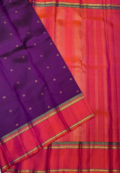 Pure Kanchipuram Silk Saree-Wine with Contrast Rettapet Border