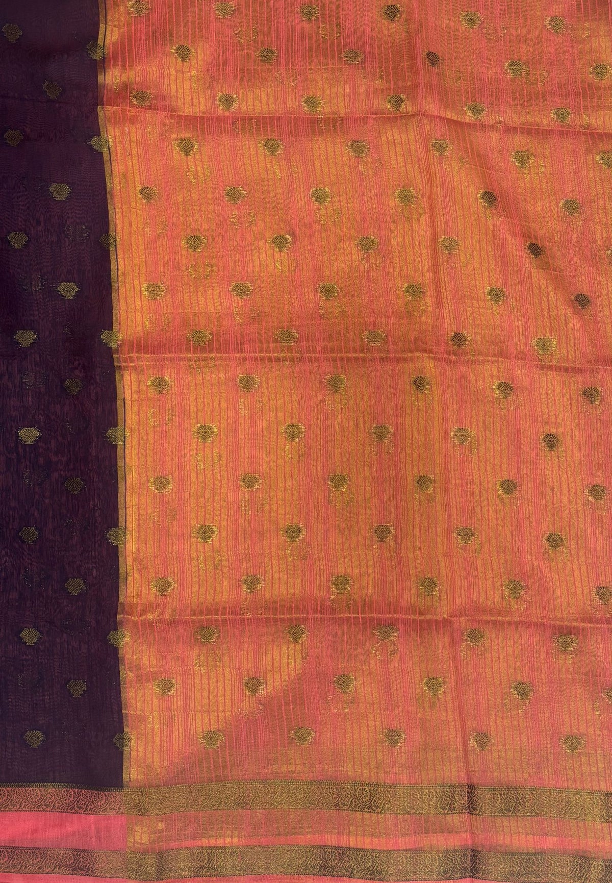 Soft Jute Saree-Navy Blue-Peach Pink With Rettapet Border