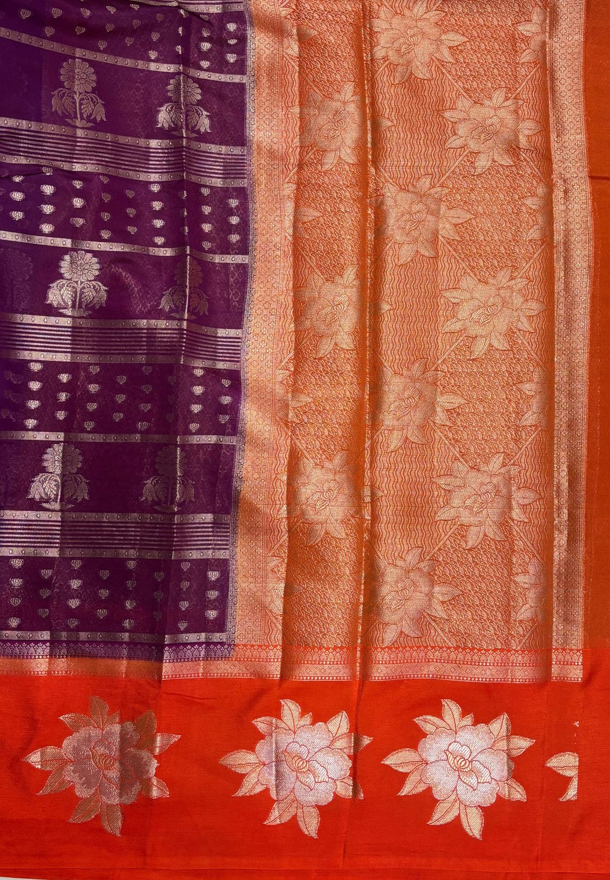 Kathan Silk Saree-Wine In Floral Brocade Zari Border