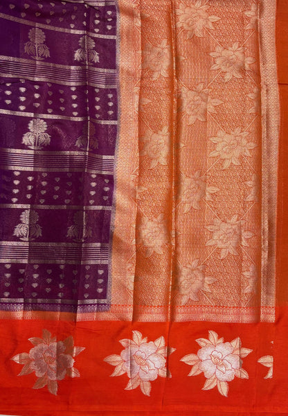 Kathan Silk Saree-Wine In Floral Brocade Zari Border
