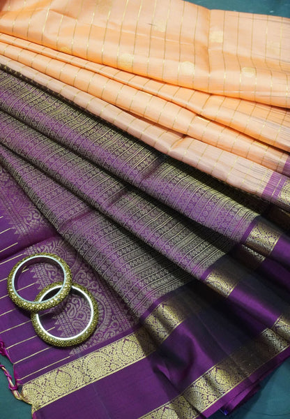 Pure Soft Silk Saree - Peach - Wine