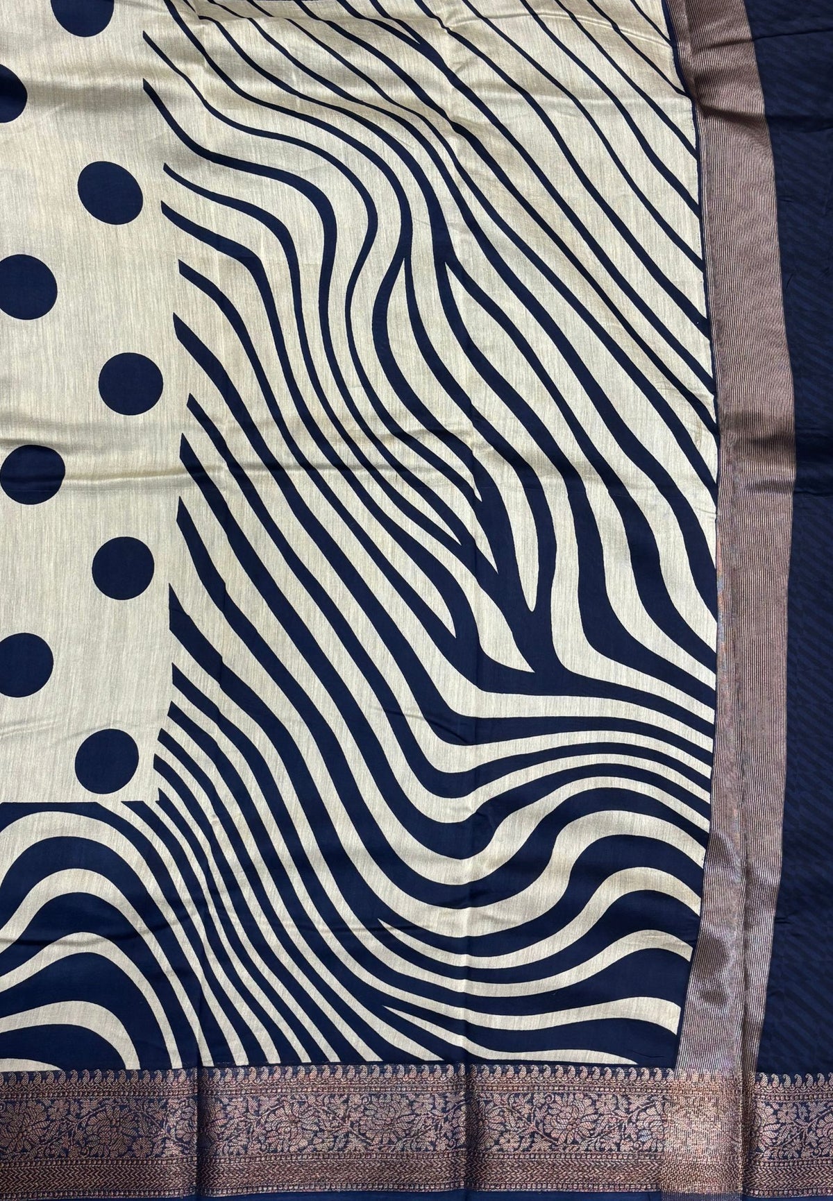 Pure Chanderi Saree-Blue in Circle Pattern Border