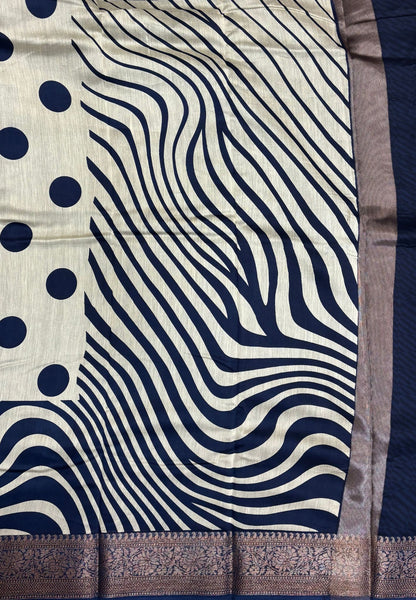 Pure Chanderi Saree-Blue in Circle Pattern Border