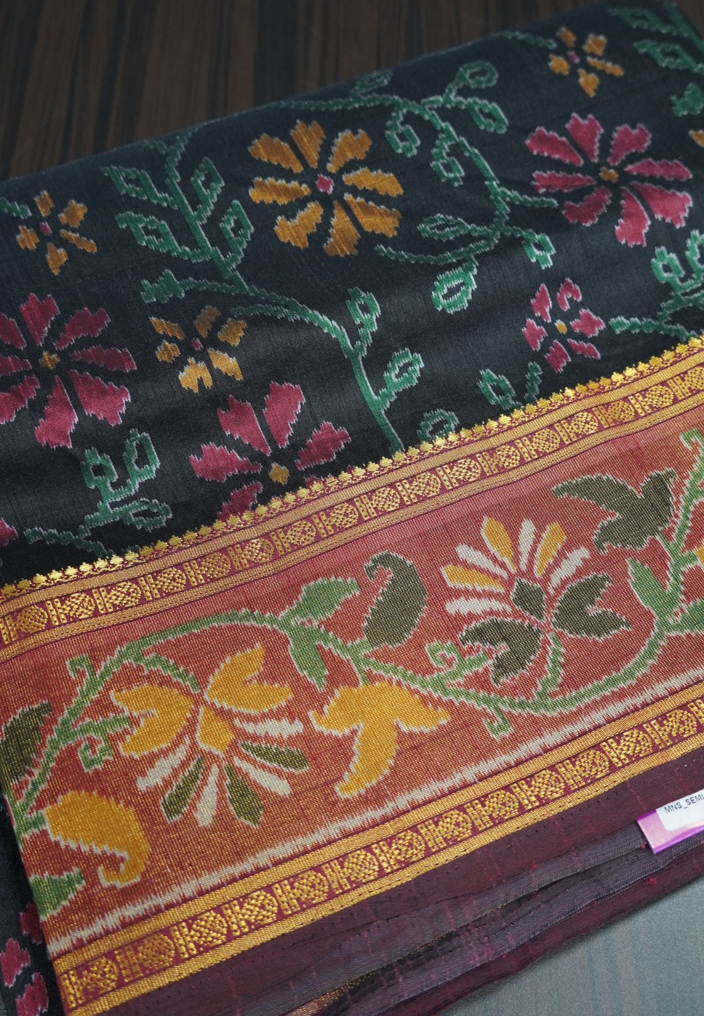 Semi Patola Saree Vineyard Pattern- Black