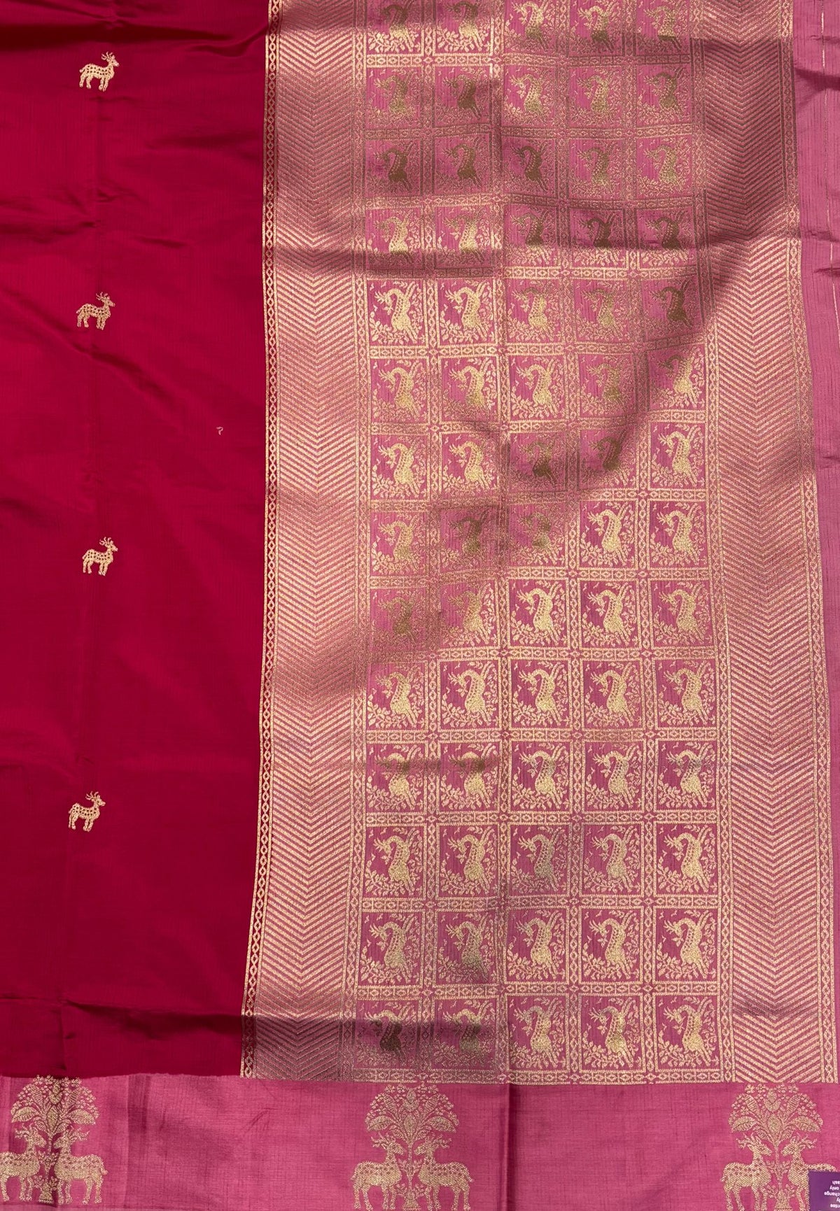 Mulberry Silk Saree-Tone of Pink with Deer Border