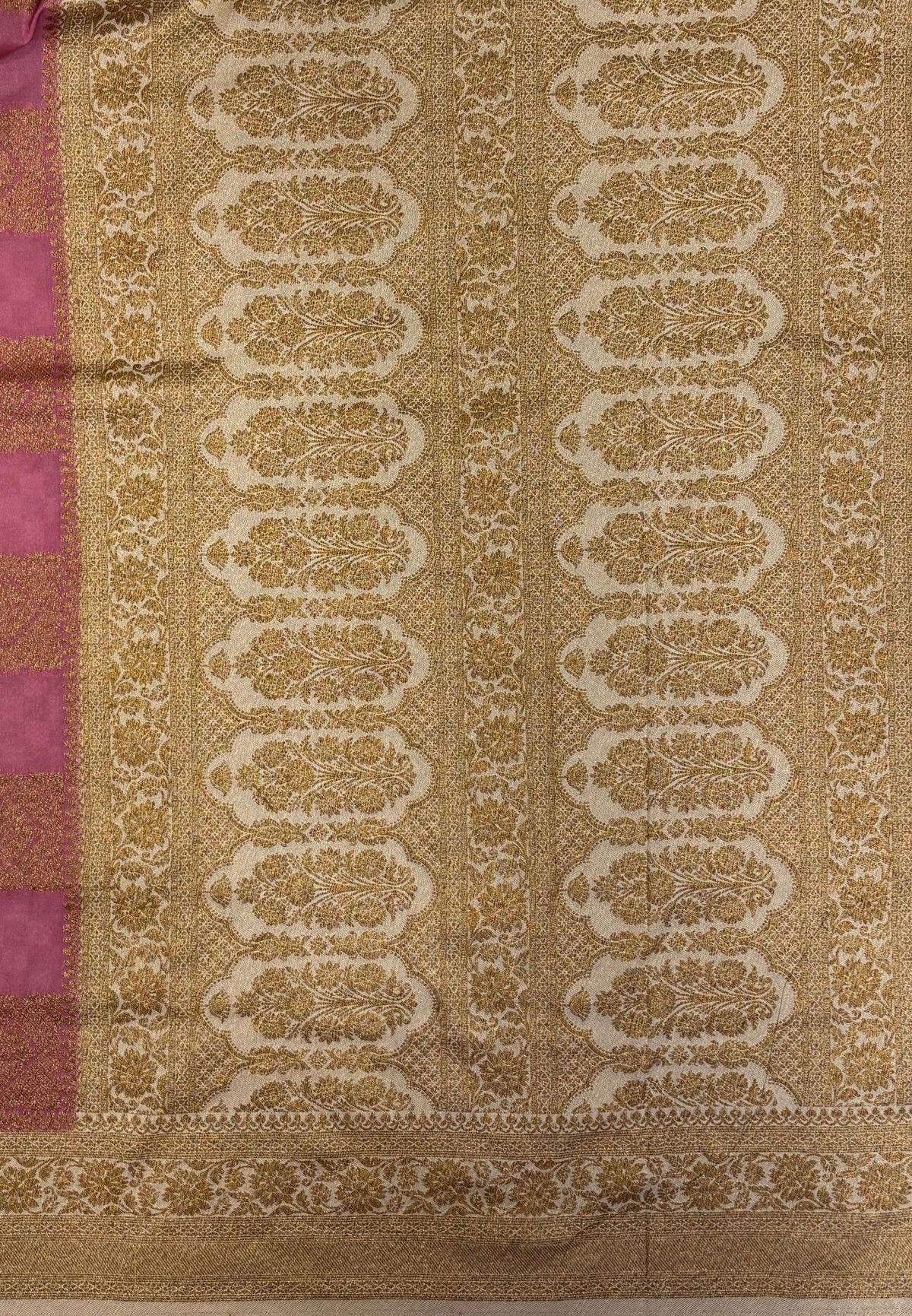 Banarasi Crepe Saree-Onion Pink In Square Check Brocade With Contrast Border
