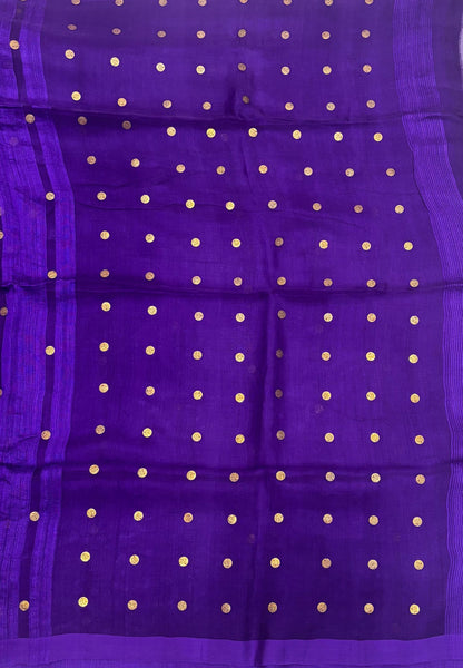 Pure Moonga Cotton Saree-Violet in Coin Butta with Striped Border