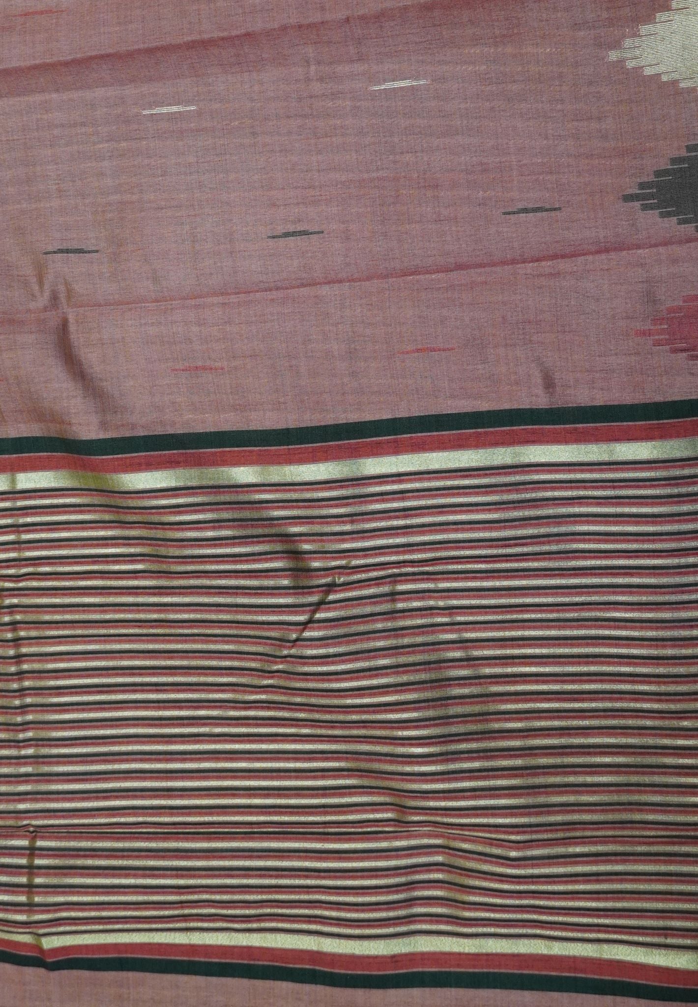Semi Tussar Saree – Contemporary Temple Border Design – Dusky Brown