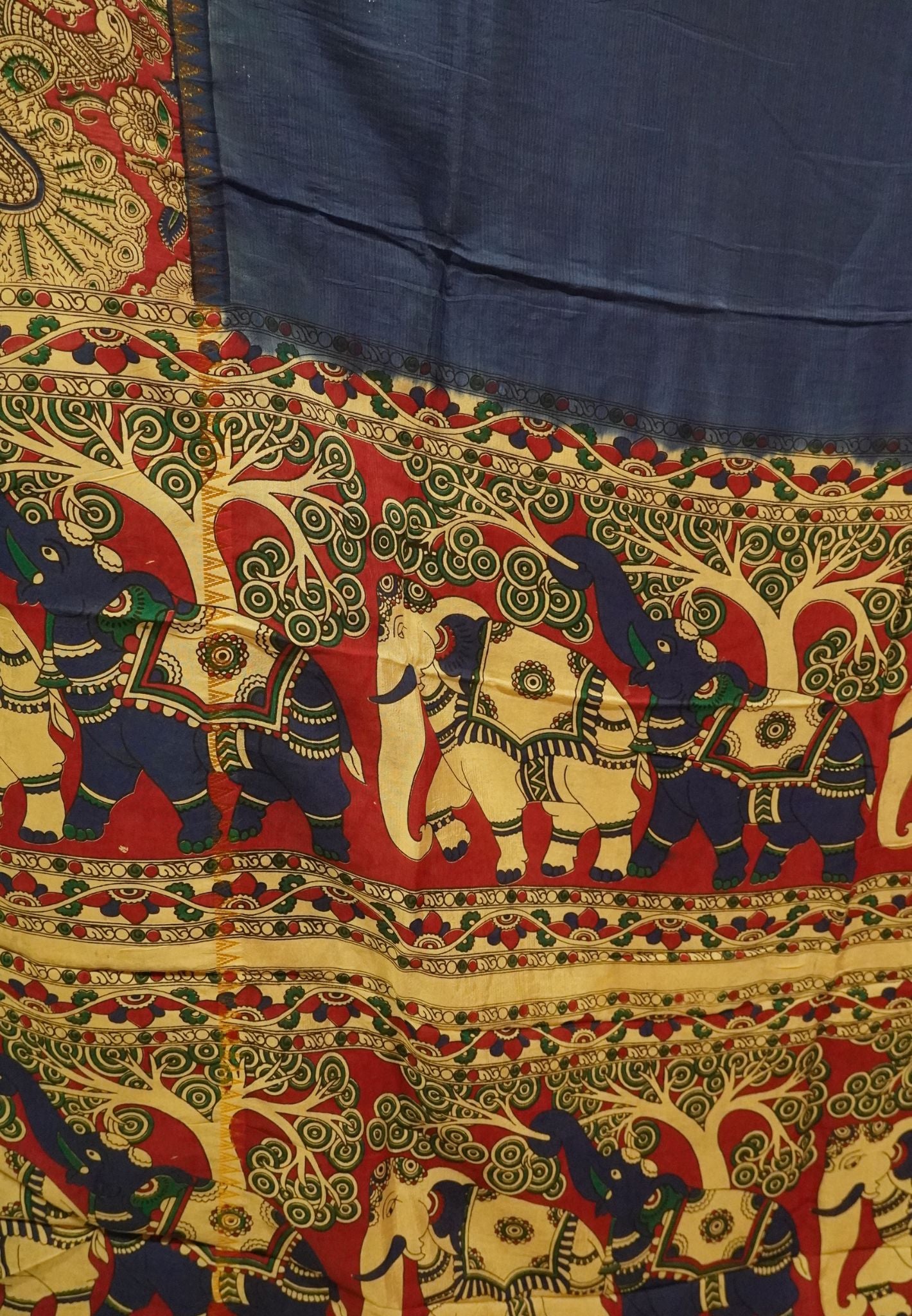Kalamkari Silk Saree - Dark Blue