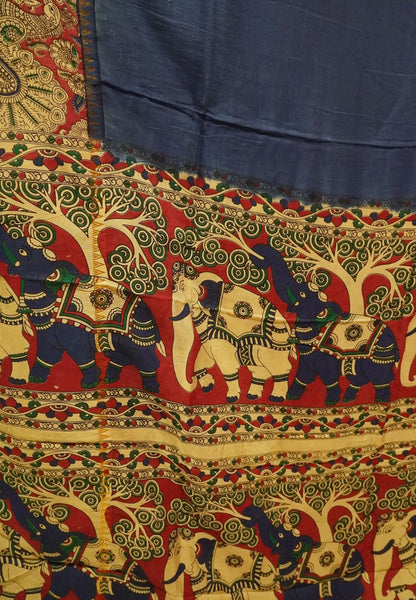 Kalamkari Silk Saree - Dark Blue