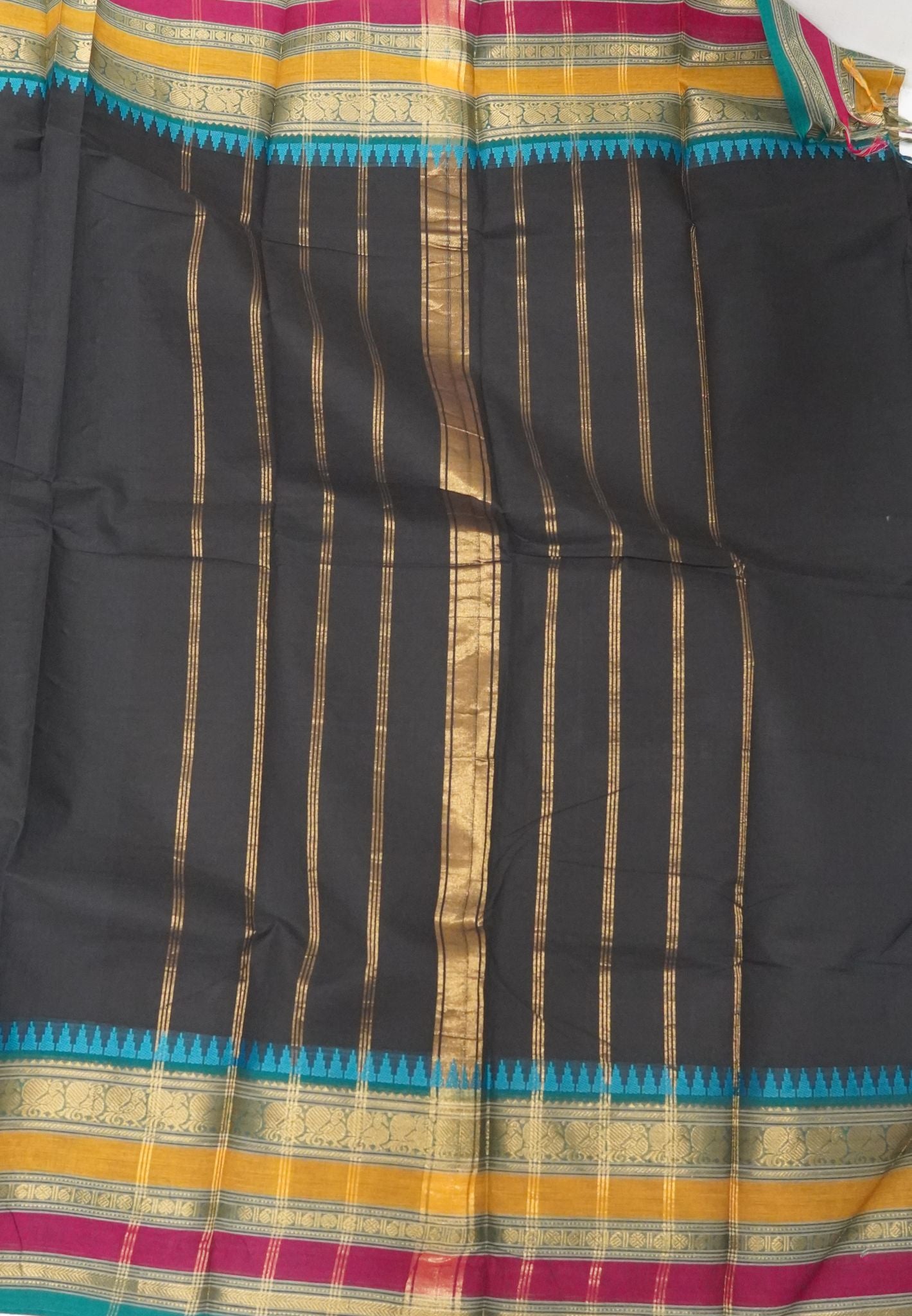 Chettinadu Cotton Saree-Black with Varisapet Border