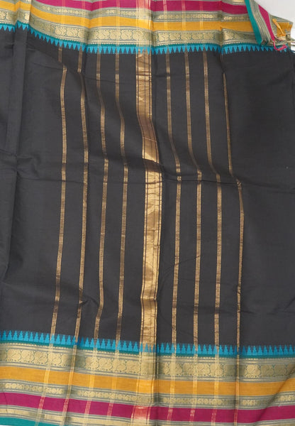 Chettinadu Cotton Saree-Black with Varisapet Border