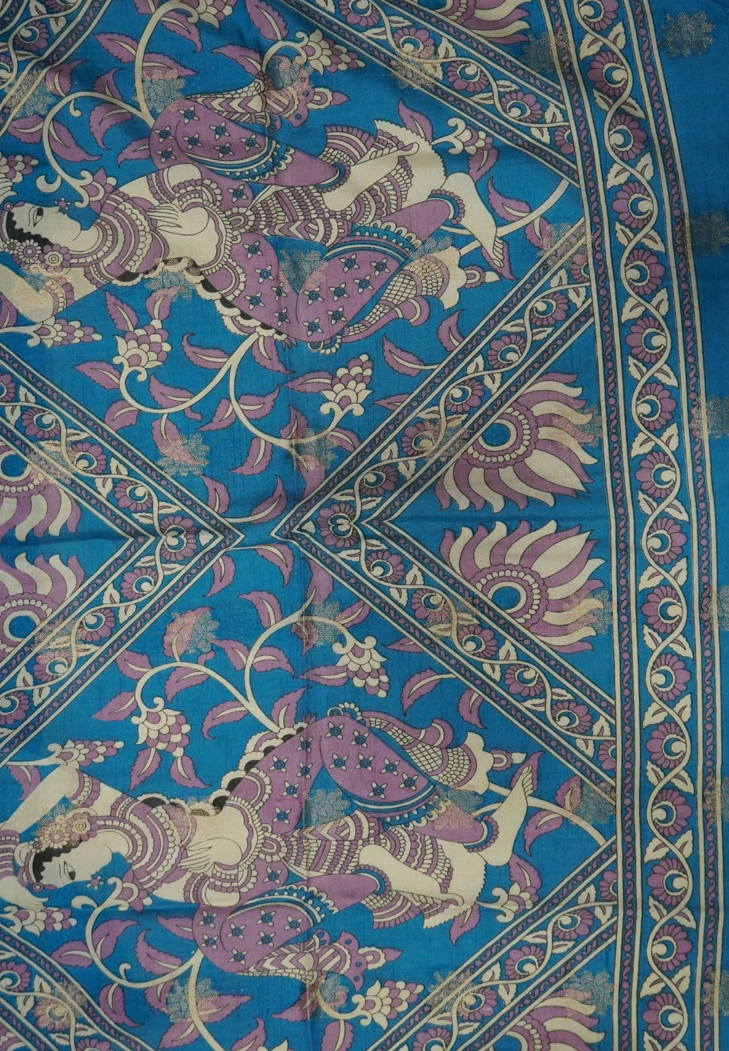 Dola Saree with Checks and Contrast Border- Mauve - Blue