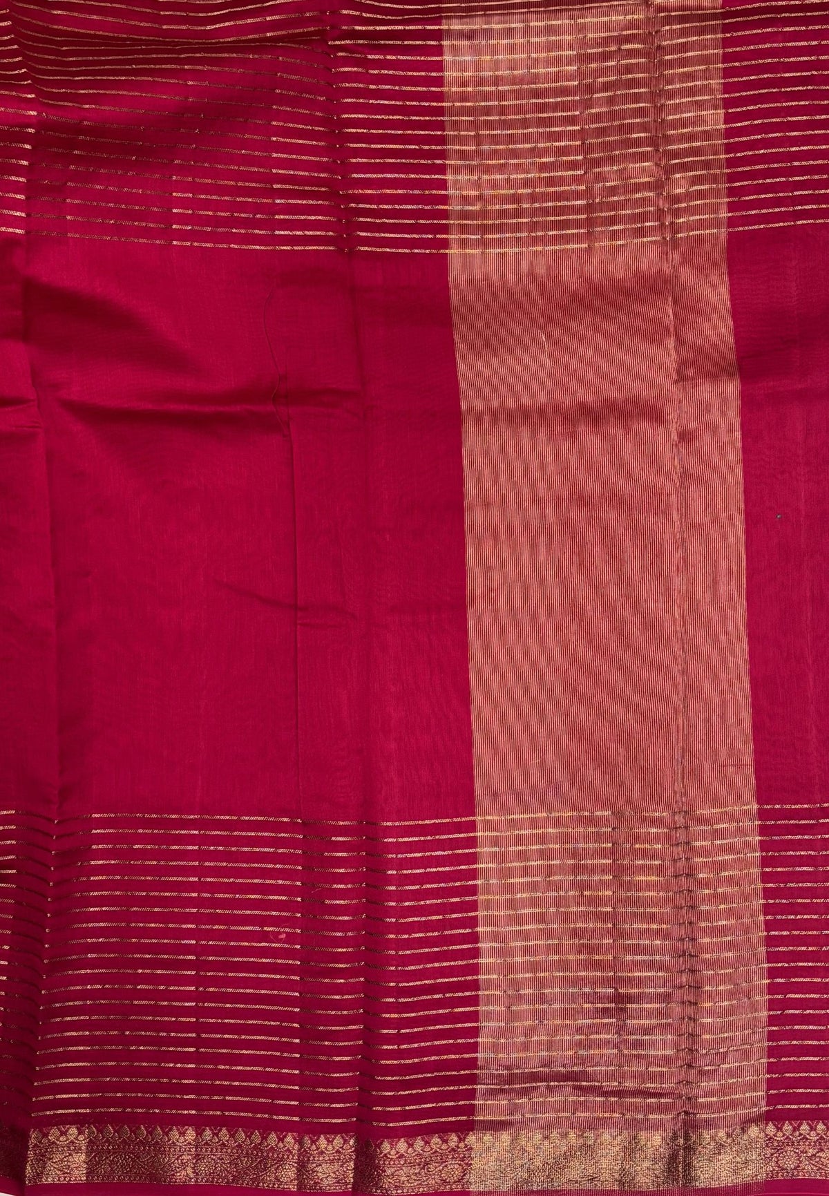 Semi Chinya Silk Saree-Redish In Fine Stripe Zari Border