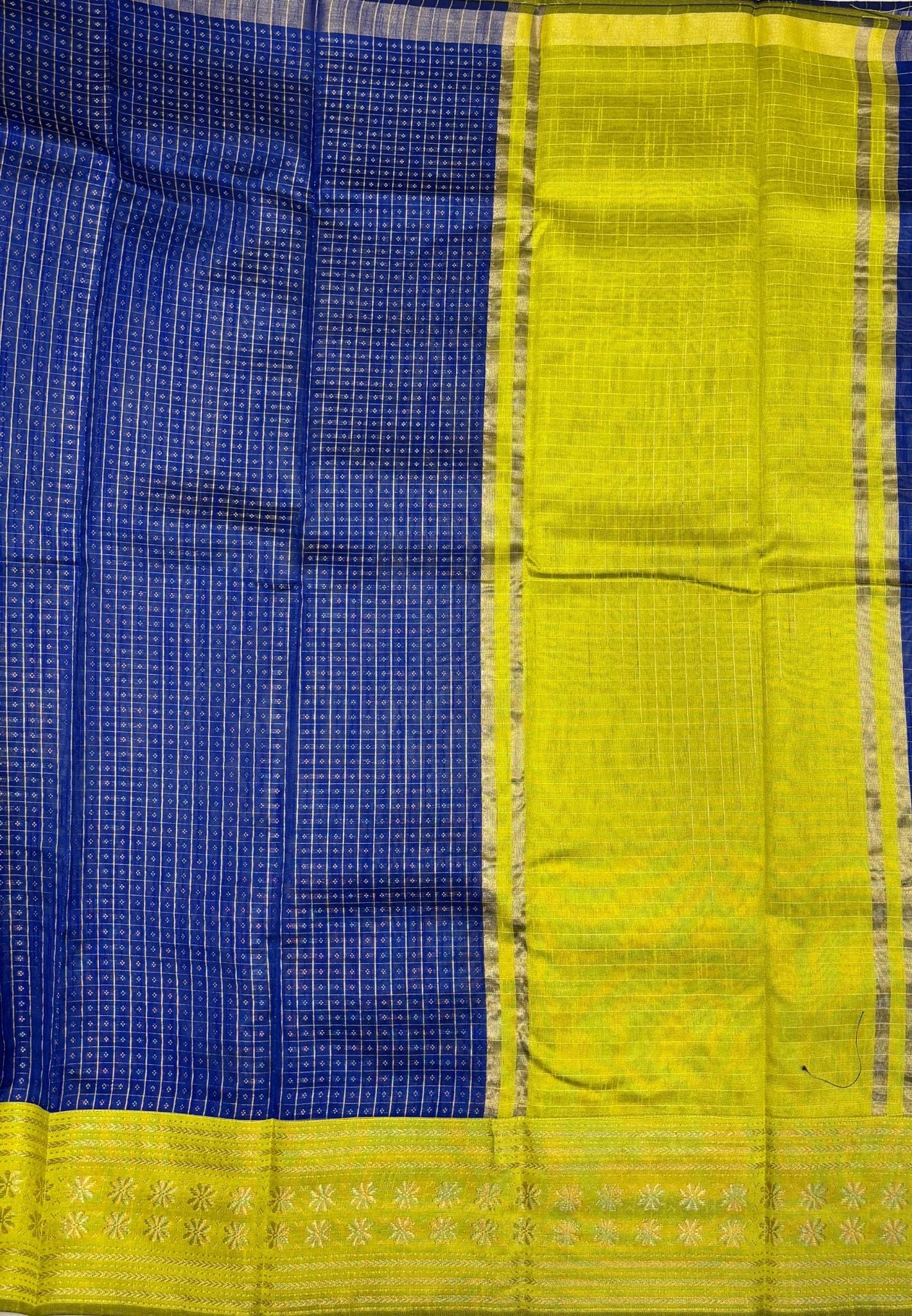Raw Silk Saree-MS Blue in 1000 Butta with Contrast Zari Border